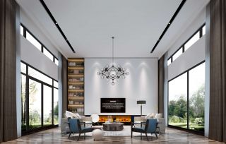 600平现代风格别墅客厅壁炉电视墙设计效果图片