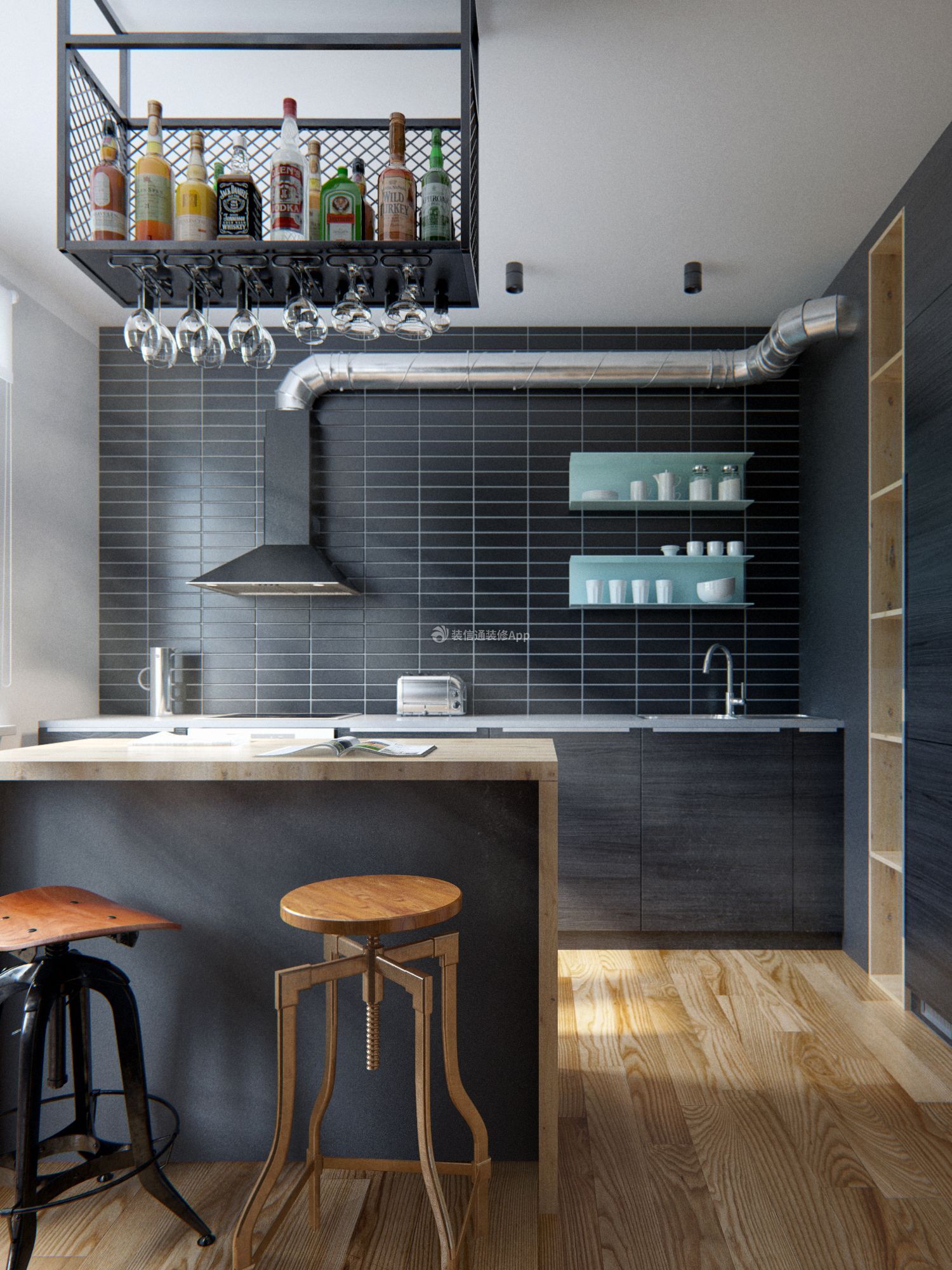 80平方二居室现代风格厨房装修设计效果图案例