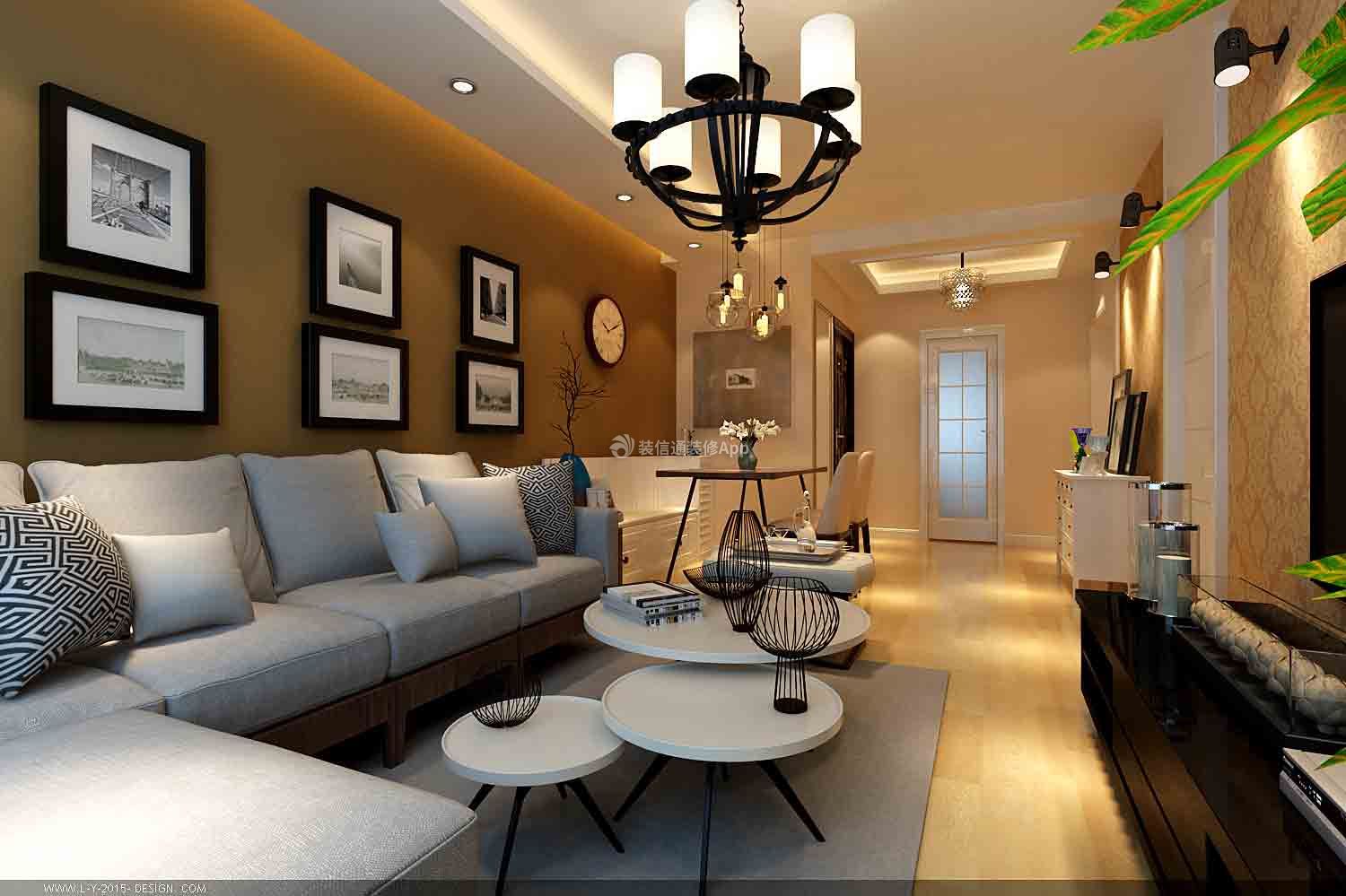 60平米两居室简欧风格沙发背景墙装修设计效果图