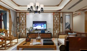 新中式风格三居室142平客厅电视背景墙装修设计图片大全