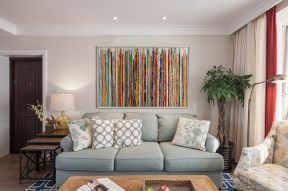 104平米三居室美式风格沙发背景墙装修设计效果图