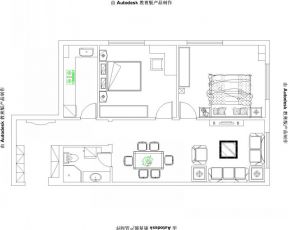 100平米二居室中式装修设计平面图
