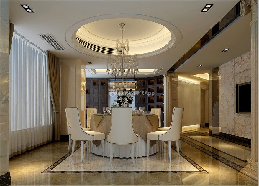 320平大平层欧式风格餐厅圆形灯池效果图片