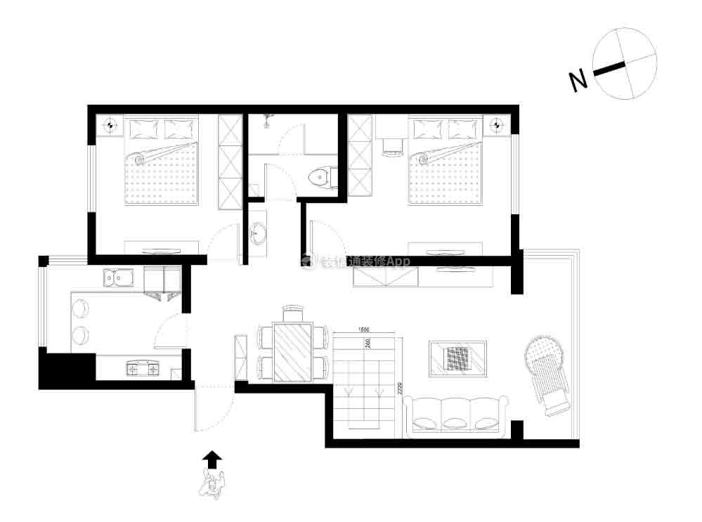 92平米二居室混搭风格装修设计平面图
