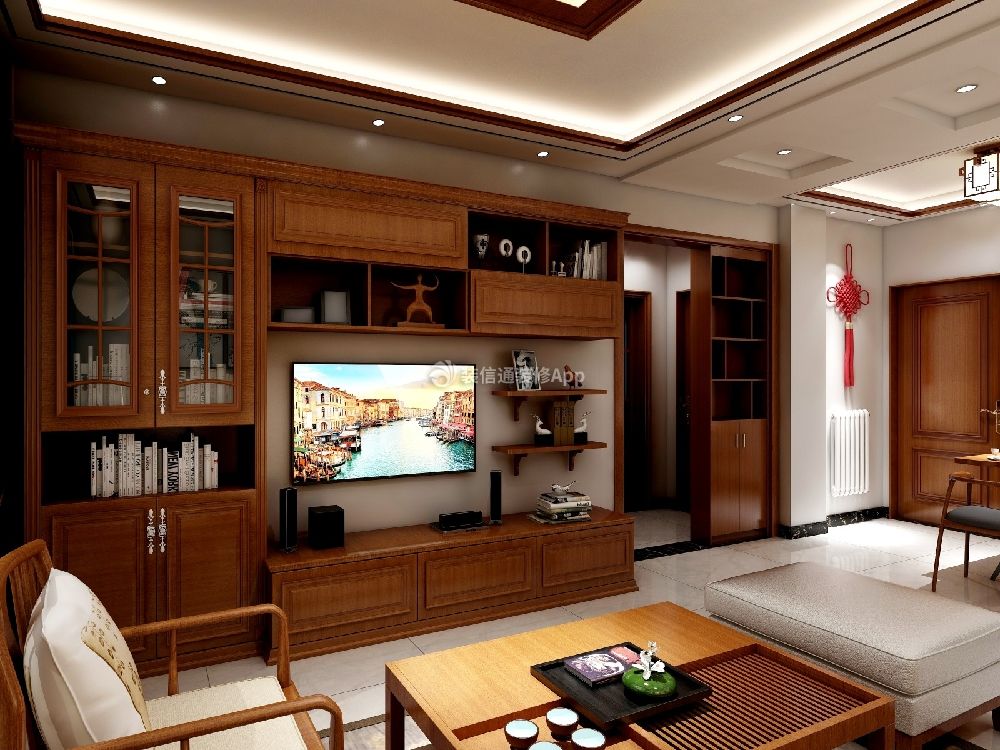 115平米中式风格客厅电视墙装修设计图