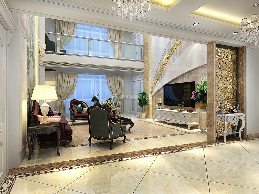 豪华欧式风格300平米别墅客厅装修效果图