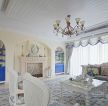 蓝色地中海风格130平米三居室客厅电视墙样板房设计