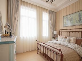 蓝色地中海风格120平米复式卧室窗帘装修效果图