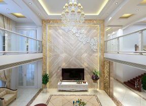 豪华欧式风格300平米别墅挑高客厅电视墙设计图