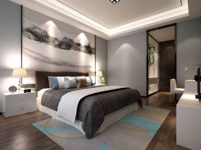 四居260平现代风格卧室床头背景墙画图片