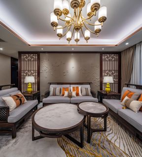 三居130平中式风格客厅沙发装修设计效果图赏析