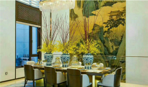 欧式风格180平别墅餐厅背景墙装修设计图