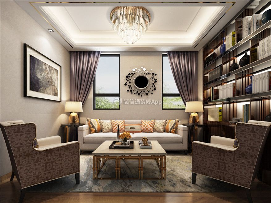 220平别墅新古典风格客厅沙发背景墙图