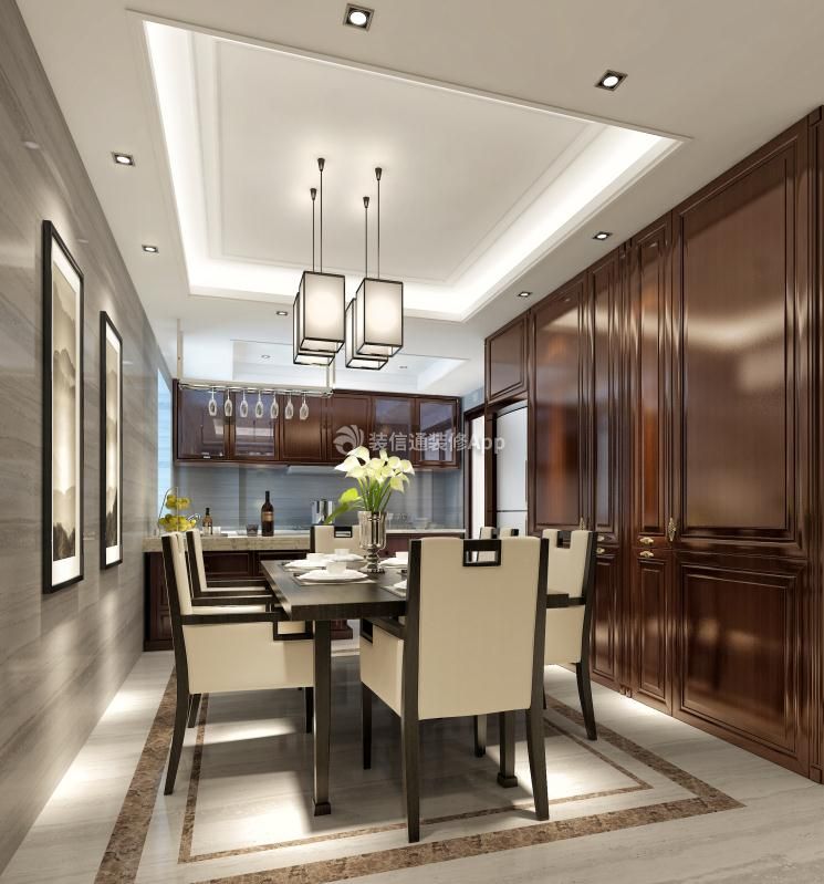 四居220平新中式风格餐厅壁柜设计效果图