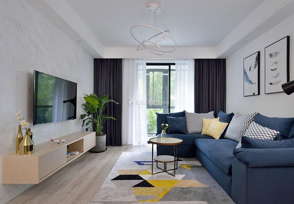 时尚北欧风格90平米三居室客厅沙发摆放设计图片
