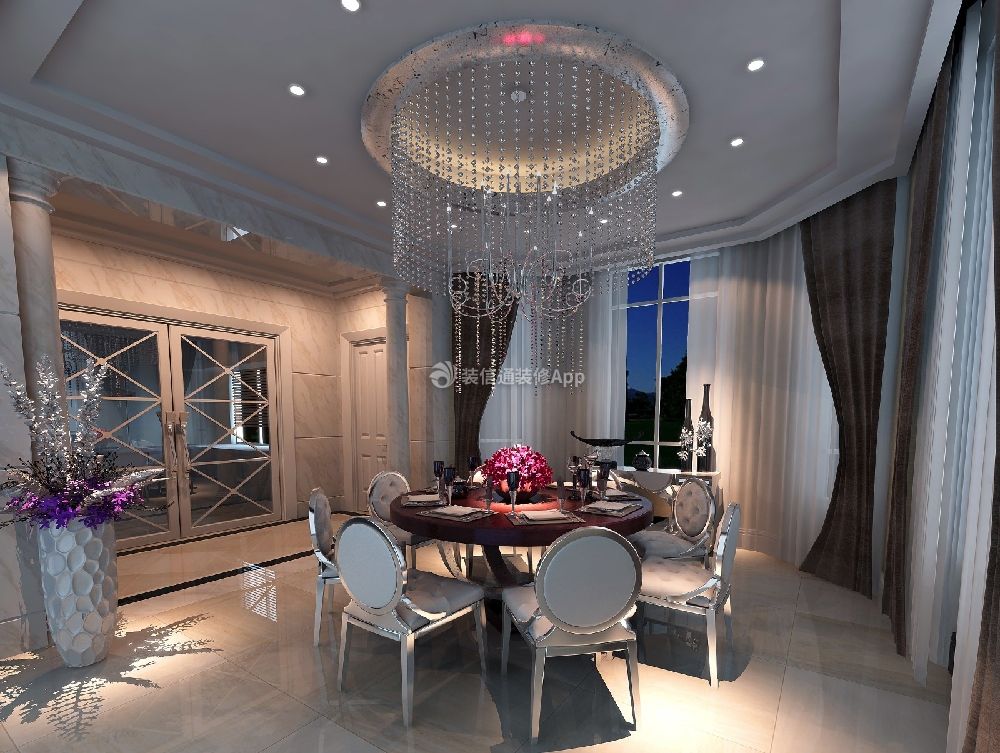 豪华欧式风格800平米别墅餐厅水晶灯设计图