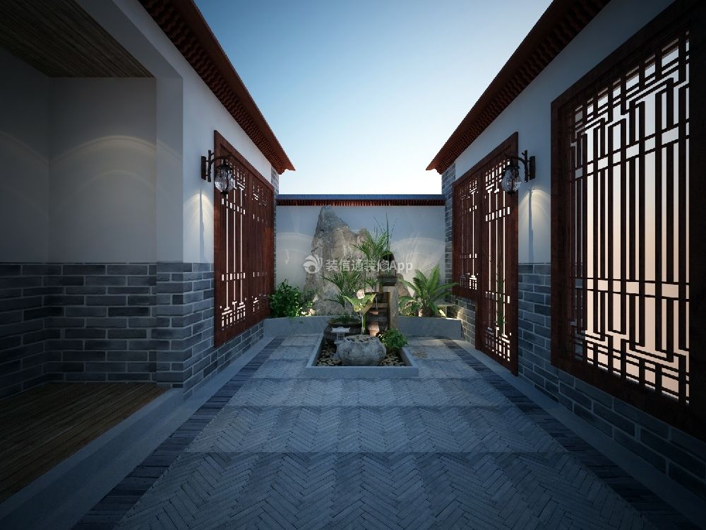 480平米中式风格别墅前院装修设计图