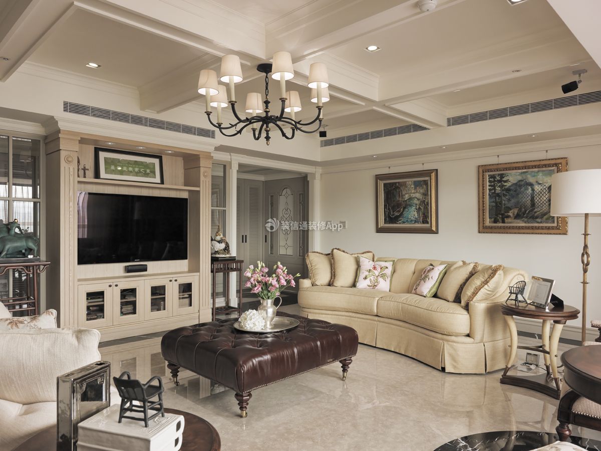 380平米美式风格别墅沙发背景墙装修设计效果图