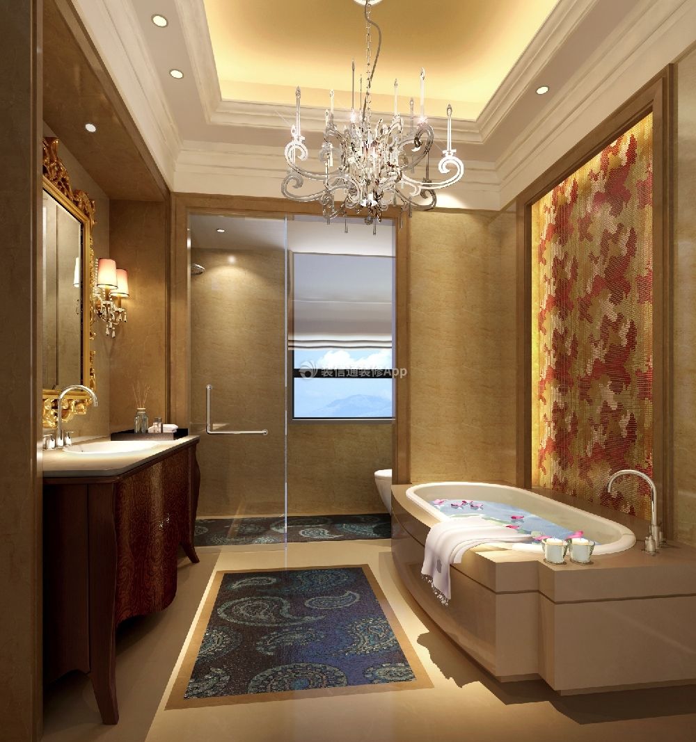 现代风格650平米别墅卫生间浴缸装修图片