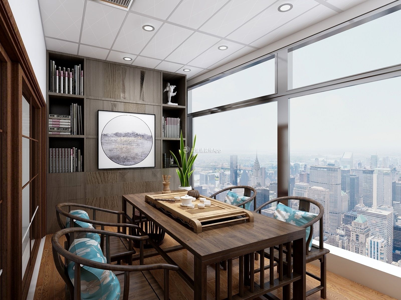 工装效果图 中式 50平办公室新中式风格办公室茶室设计图片 提供者