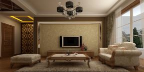135平米美式风格三居室客厅电视墙装修效果实景图