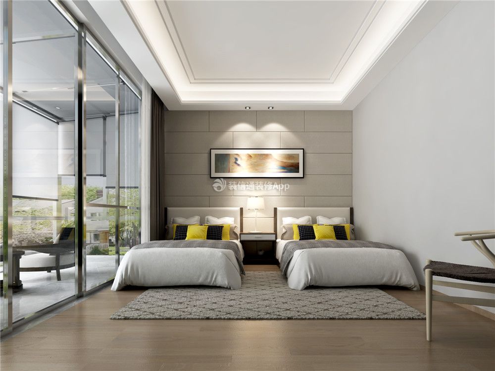现代风格600平别墅双人卧室设计图片