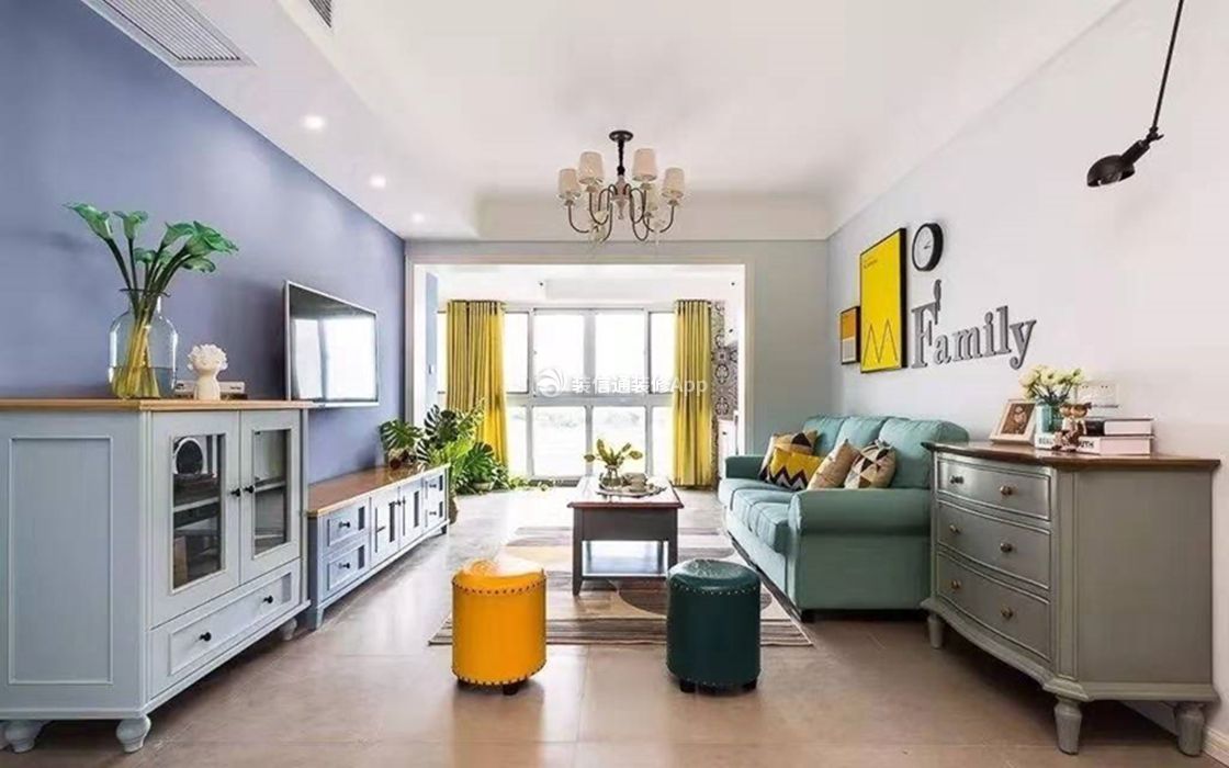 2023美式风格95平米三居室客厅沙发摆放设计图片