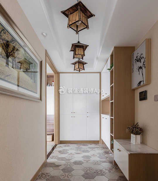 简约日式风格103平米三居室玄关吊顶设计图片