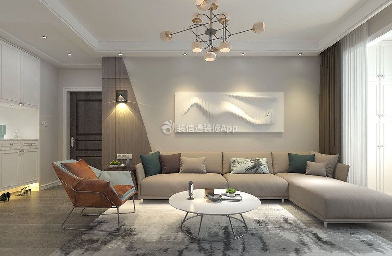 现代简约风格119平米三居室客厅沙发墙设计图片