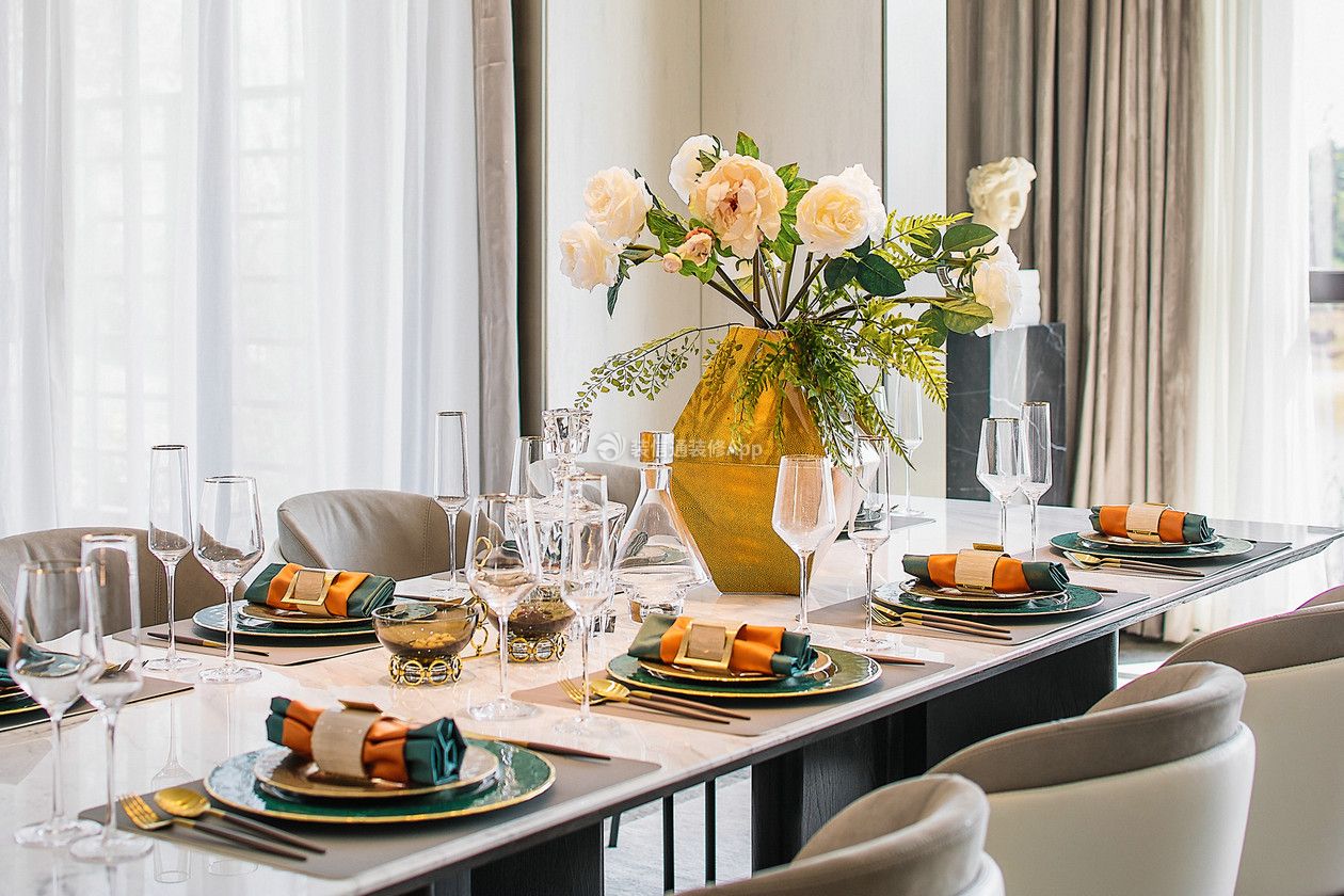别墅500平美式风格餐桌餐具装饰图片大全