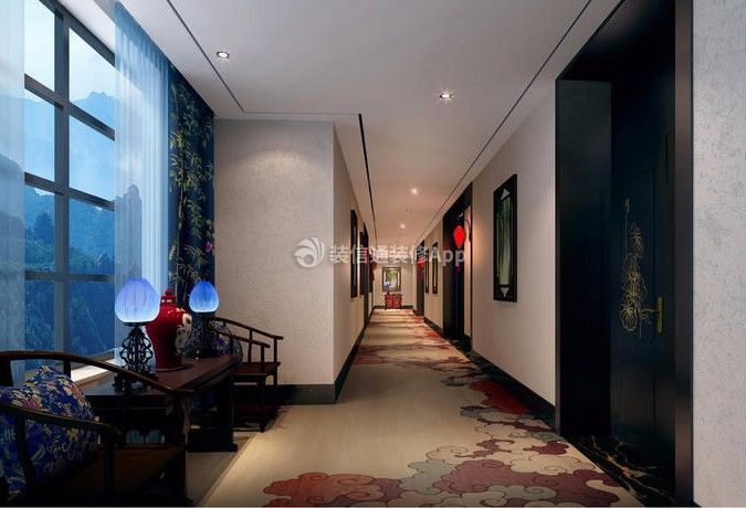 经典中式风格3500平米酒店走廊地毯设计图片
