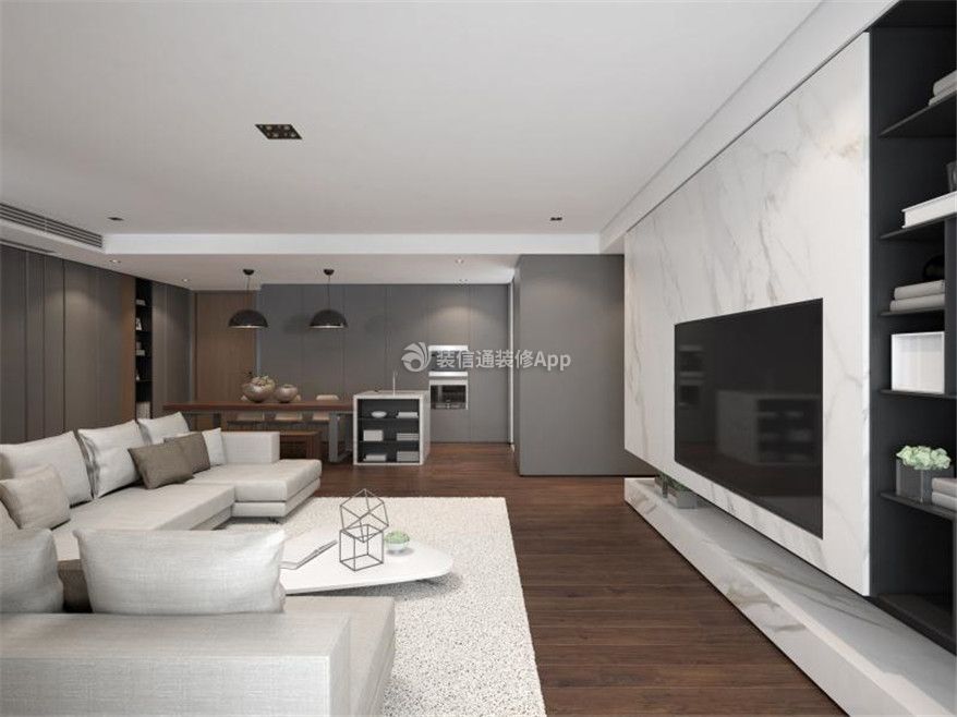 126平两居室现代风格客厅嵌入式电视背景设计效果图