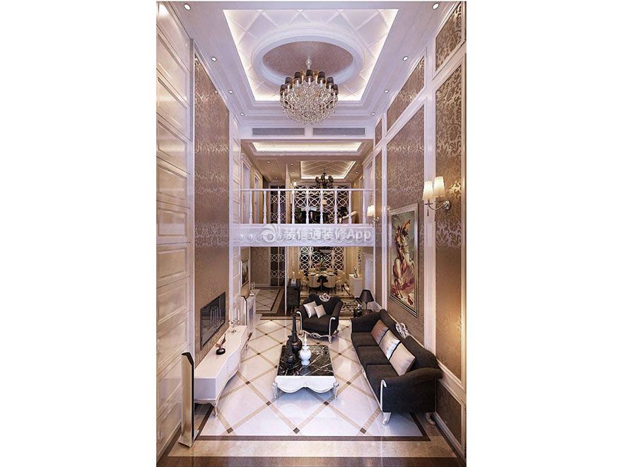 古典风格四居270平复式客厅家装设计效果图大全