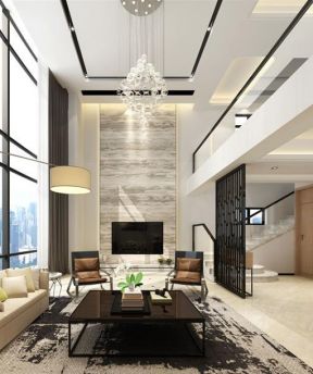 260平大平层现代风格客厅水晶吊灯效果图片
