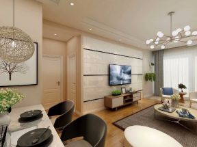 2023现代风格95平三居室客厅餐厅一体家装效果图