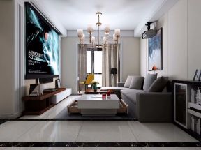 现代风格98平米三居室客厅影视墙装修图片欣赏