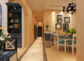 蓝色地中海风格128平米三居室餐厅过道设计图片