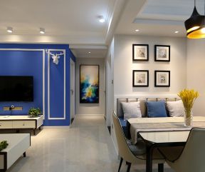 气质蓝北欧风格94平米三居室餐厅吊灯设计图片