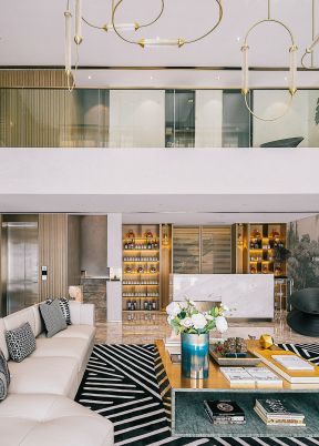 别墅500平美式风格客厅茶几装修设计效果图