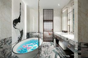 四居220平新中式风格浴室浴缸装修设计效果图