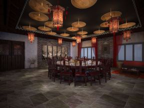 1250平中式风格餐馆餐桌装修设计效果图