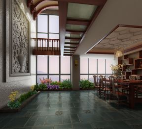 跃层220平新中式风格餐厅背景墙效果图
