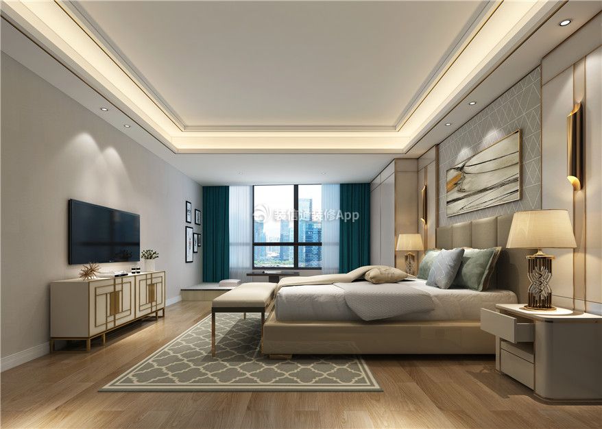 350平大平层现代风格卧室床尾凳设计图片