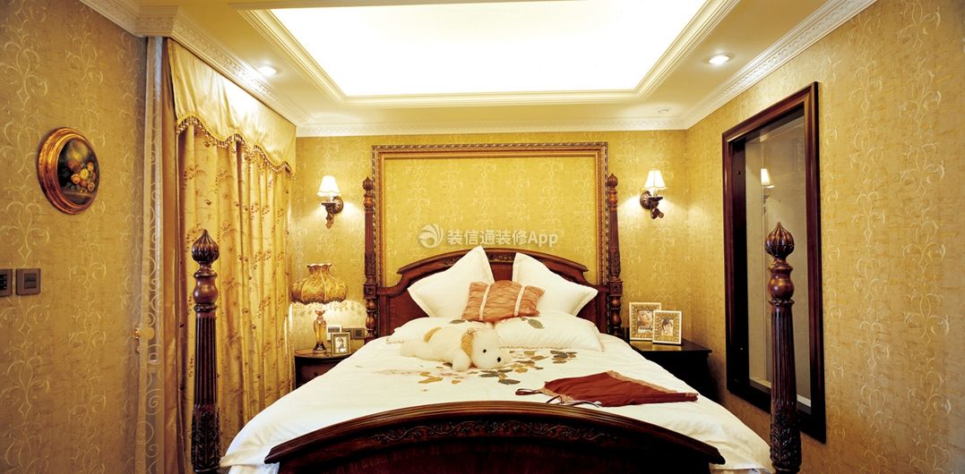 欧式风格200平米别墅卧室窗帘装修实景图片
