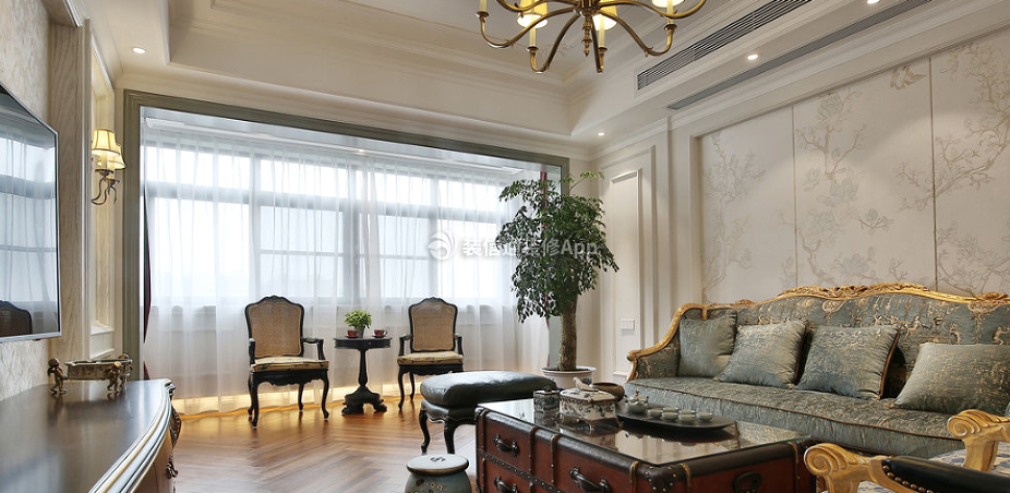 116平米三居室欧式风格客厅窗帘装修设计效果图