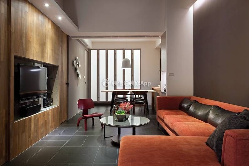 120平米三室一厅一厨一卫客厅橘色沙发装修图片