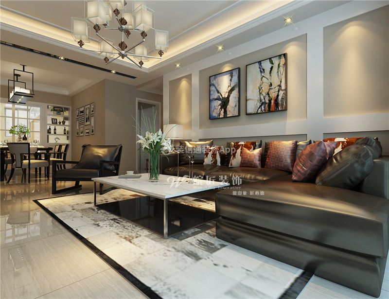 100平米现代简约三居客厅沙发装修效果图