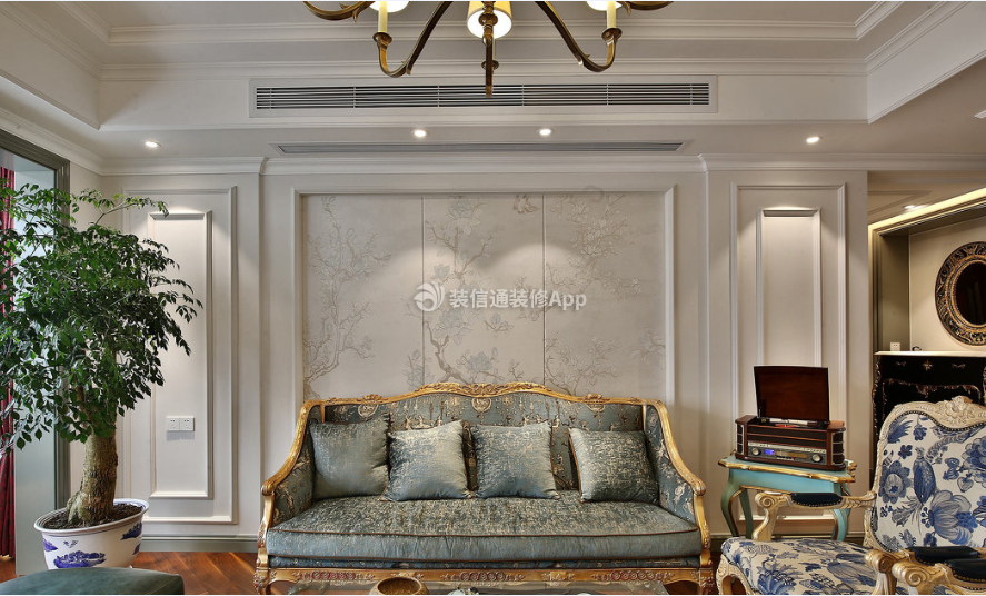 116平米三居室欧式风格沙发背景墙装修设计效果图