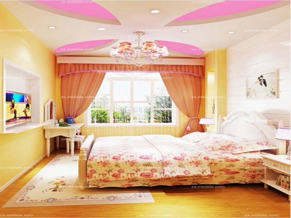 韩式田园风格83㎡二居室卧室吊顶装修效果图