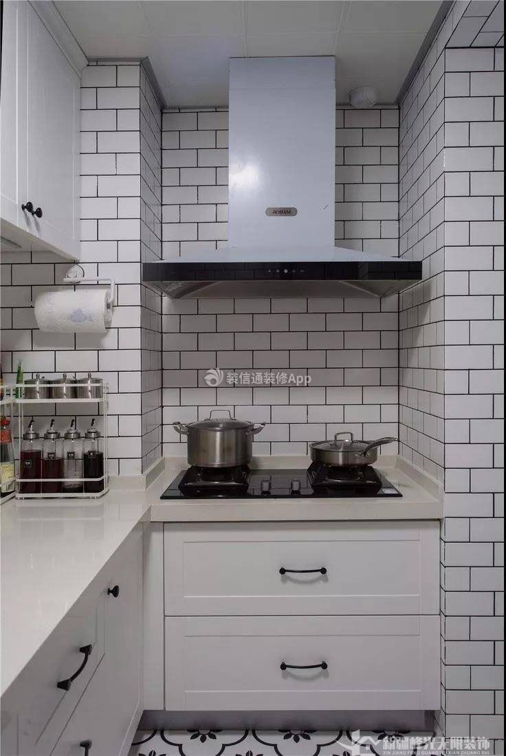 90平米小户型极简风格厨房白色瓷砖效果图图片